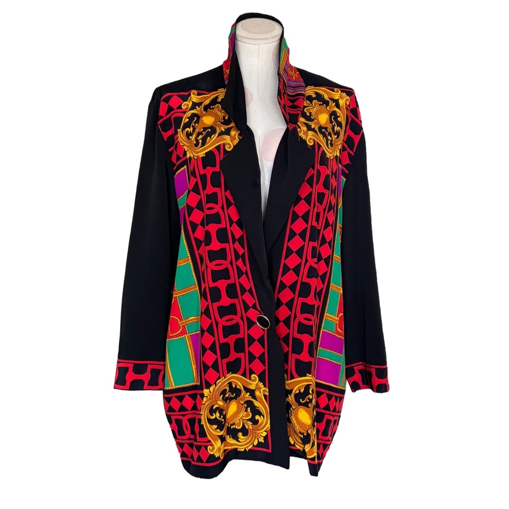 Vintage Baroque Luxe Statement Blazer - Black Multicolor Print - XL - Picture 2 of 7